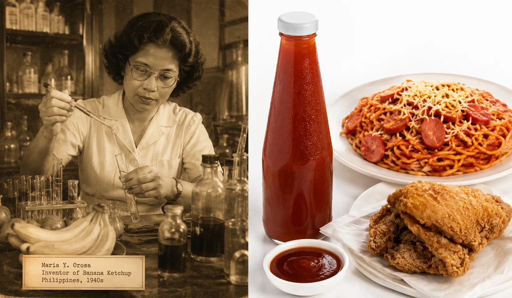 Banana ketchup — the Filipino invention born from WWII tomato shortages, created by food scientist Maria Y. Orosa, now a staple condiment in every Philippine household