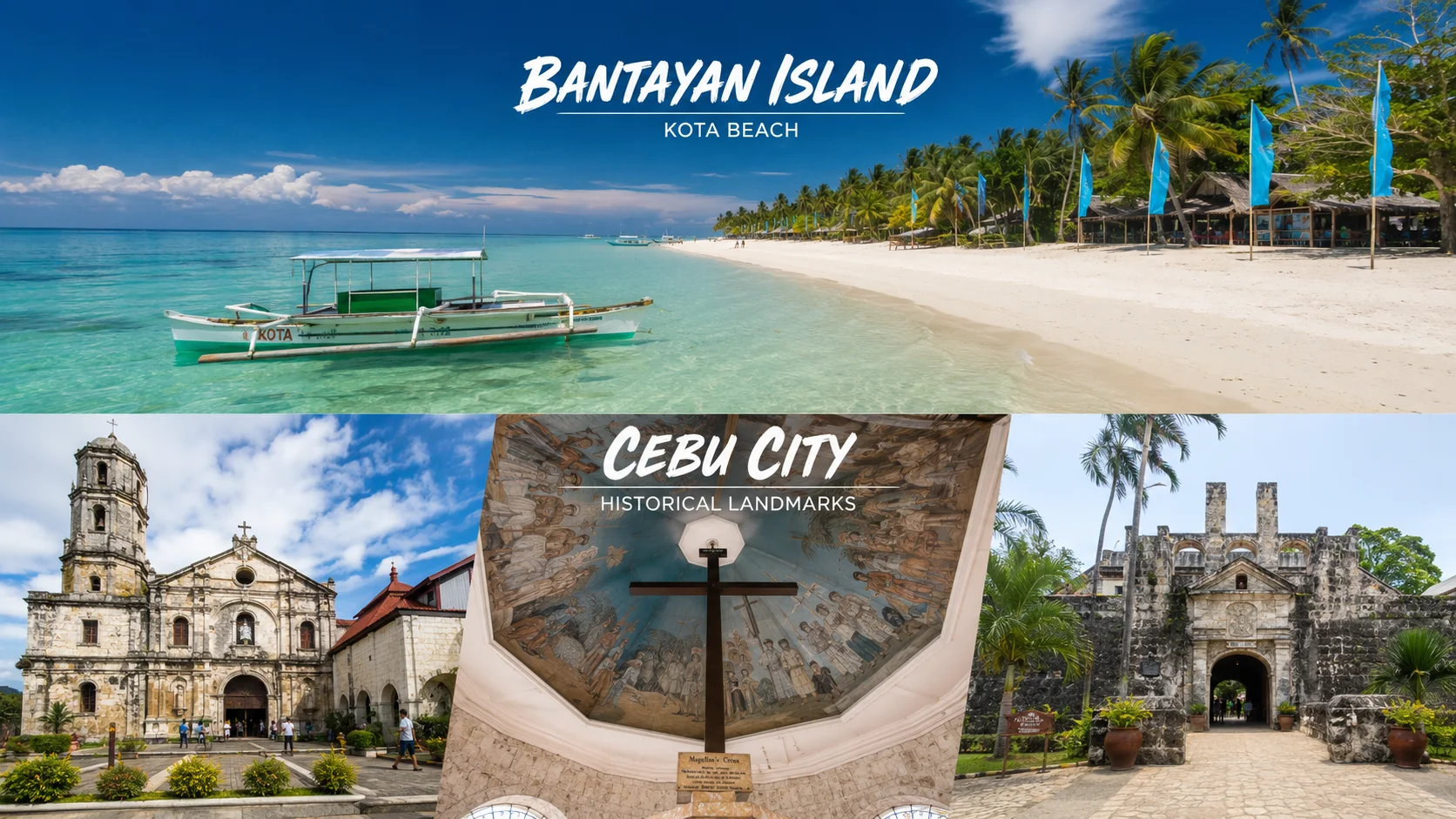 Bantayan Island Cebu 4-day 3-night itinerary — Kota Beach white sand, Virgin Island island hopping, Oslob whale sharks, and Kawasan Falls canyoneering covered in one complete 4D3N Cebu package