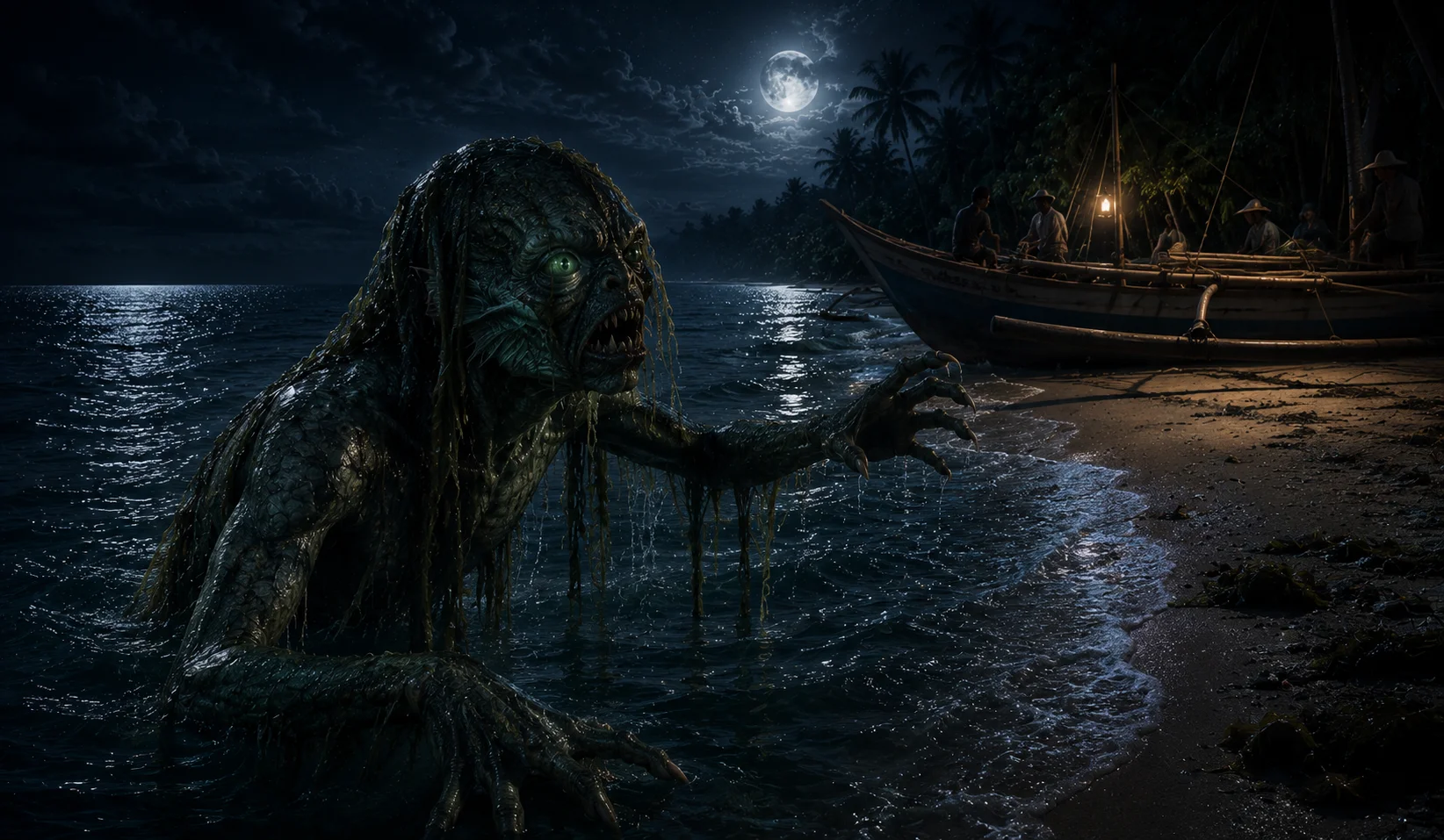 Siyokoy — Philippine sea creature covered in scales and seaweed, the male counterpart of the Sirena, drags humans underwater to their death