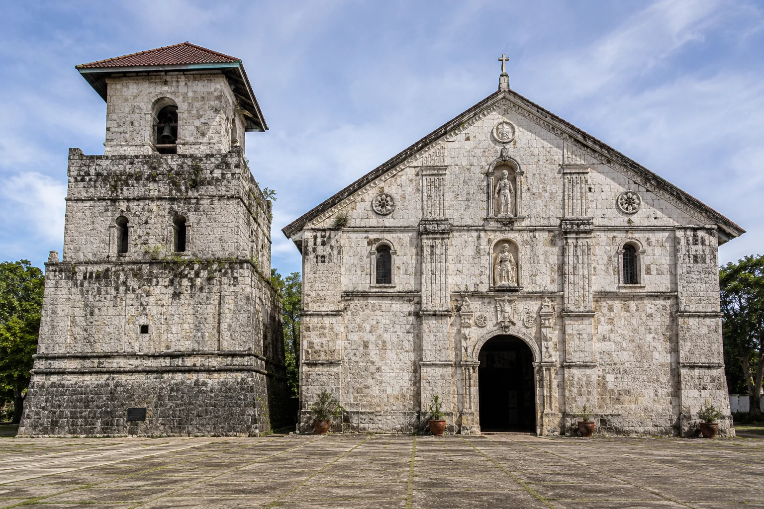 Baclayon Church facade, a Spanish colonial coral stone church in Bohol