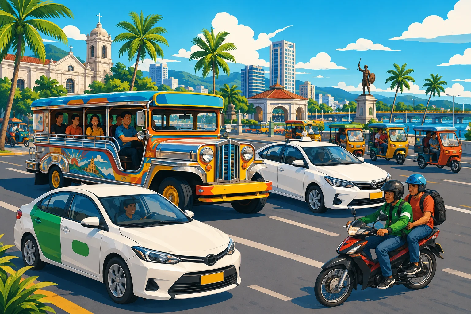 Cebu City transportation options: jeepney, taxi, Grab, habal-habal