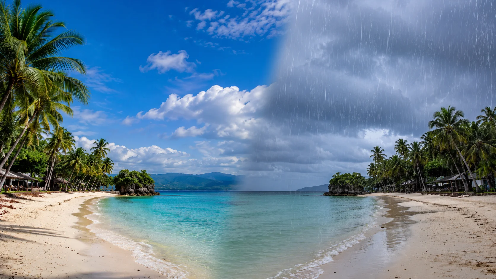 Split image comparing Cebu City's dry season and wet season