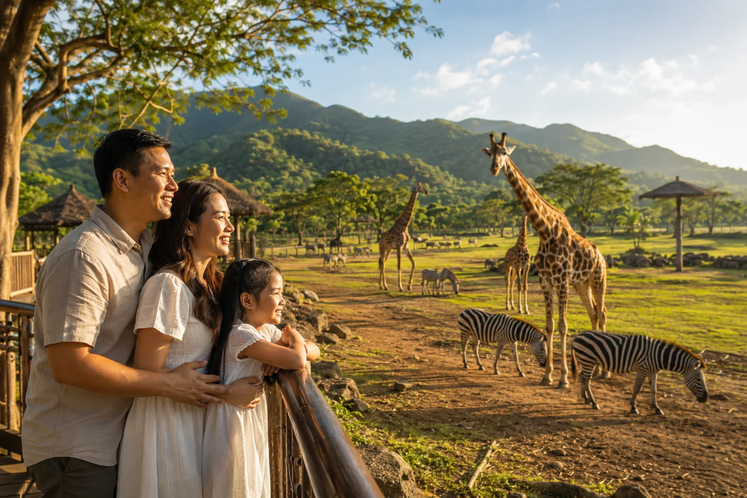 Giovanni Carlo Bagayas with wife Maybel and daughter May Carl at Cebu Safari and Adventure Park Carmen Cebu — family standing together at the Philippines largest safari park