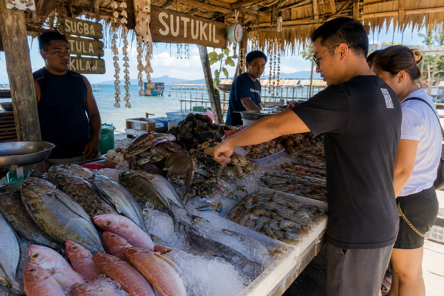 Sutukil fresh seafood display at a Mactan restaurant