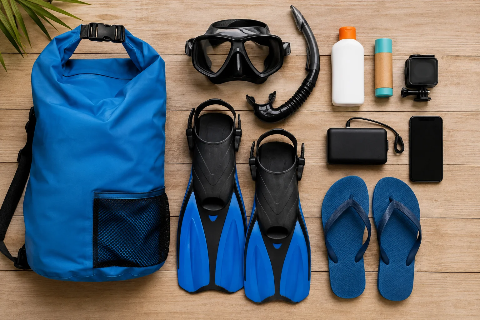 Packing essentials flat lay for the El Nido to Coron boat expedition
