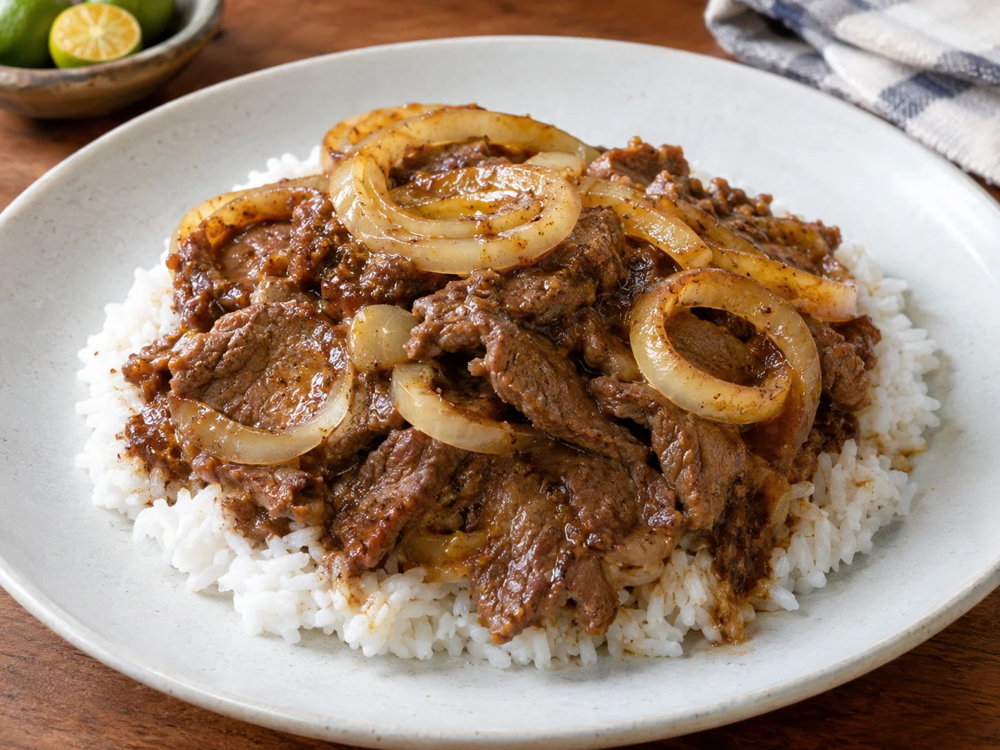 Bistek Tagalog, Filipino beef in soy-calamansi sauce