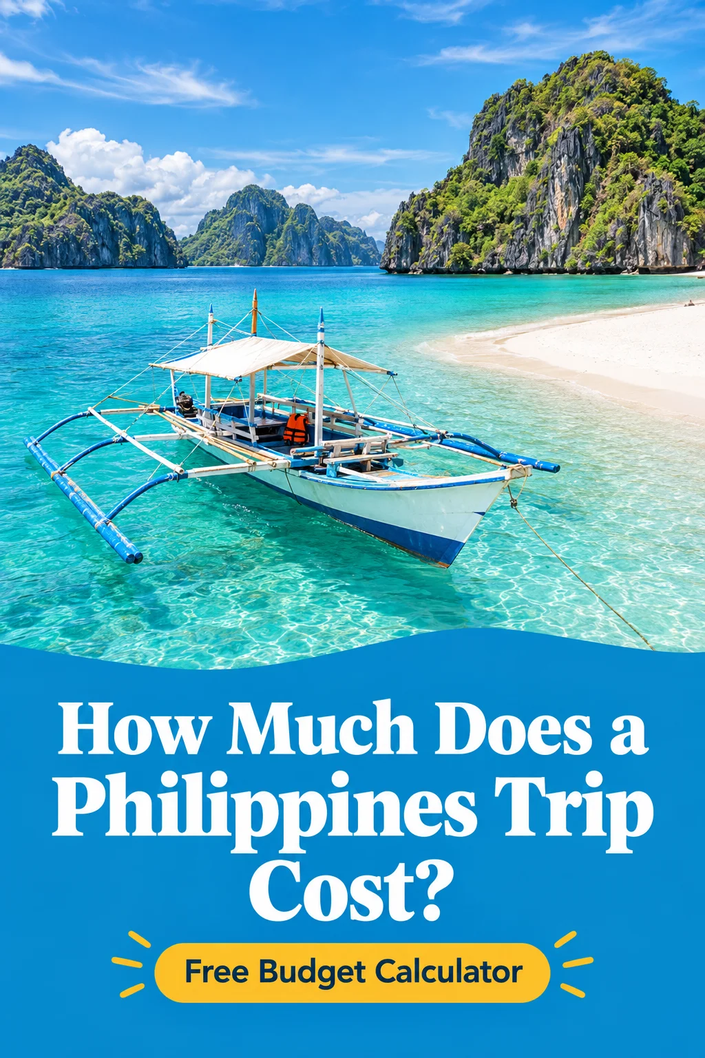 Pinterest graphic asking how much a Philippines trip costs, with a free budget calculator