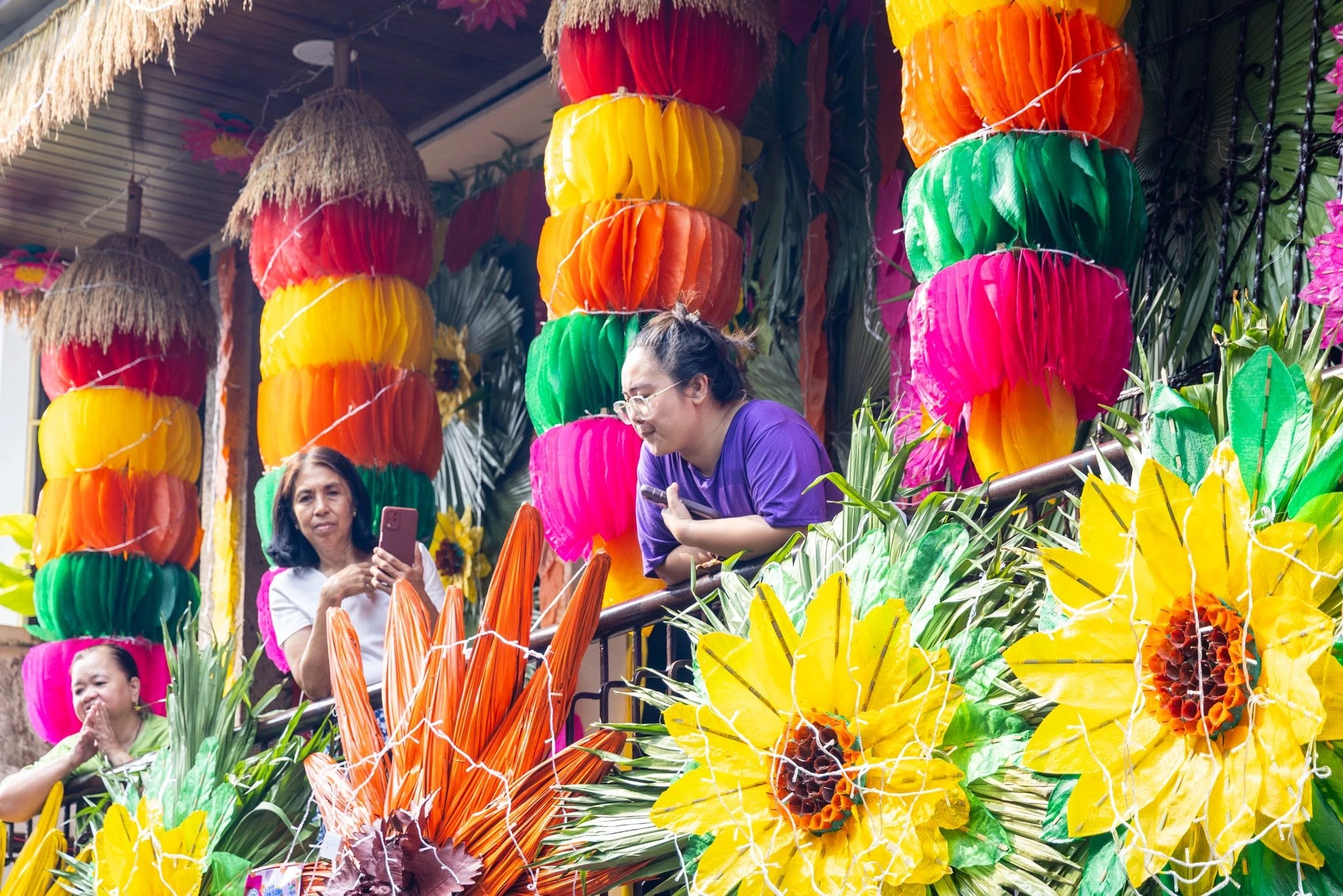 Houses decorated with colorful kiping during the Pahiyas Festival in Lucban, Quezon