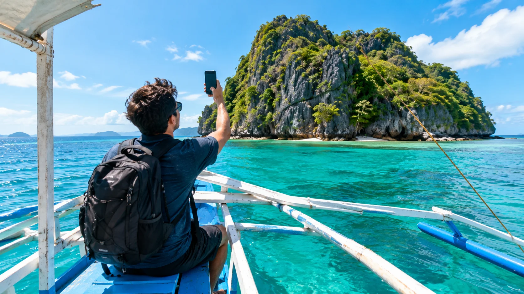 Island hopping boat in the Philippines where mobile signal can drop